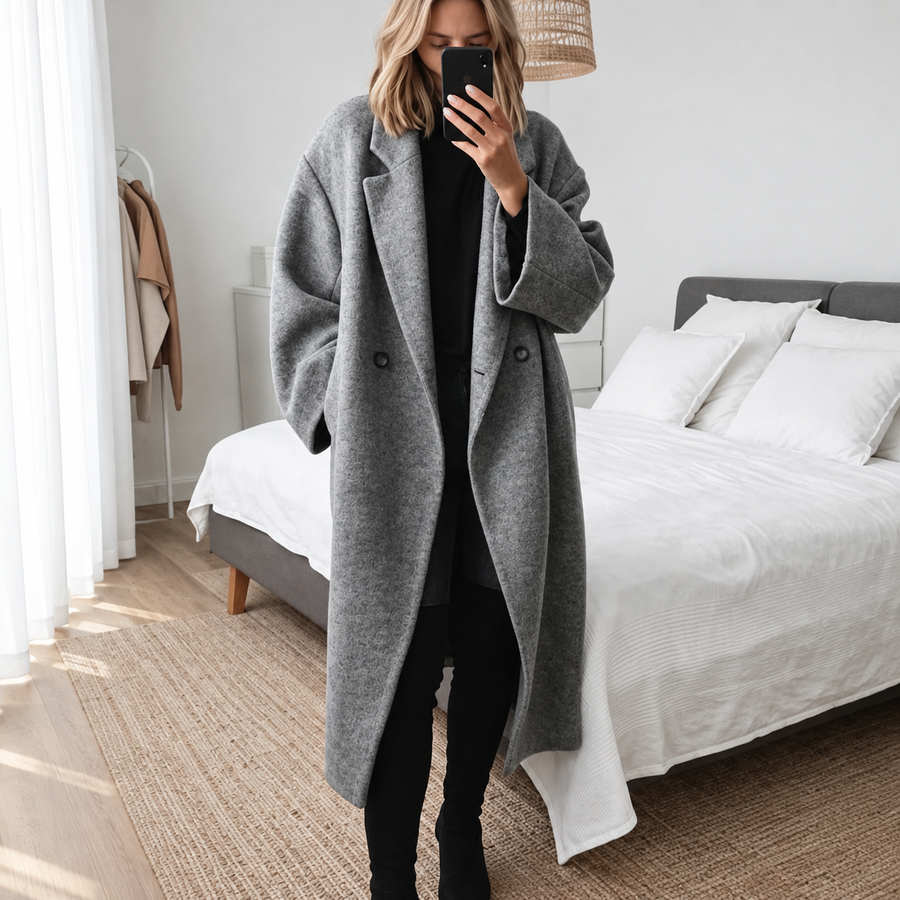 Mila Cozy Double Breasted Long Coat for Everyday Wear