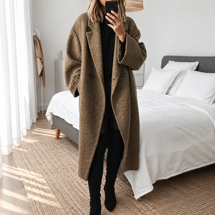 Mila Cozy Double Breasted Long Coat for Everyday Wear