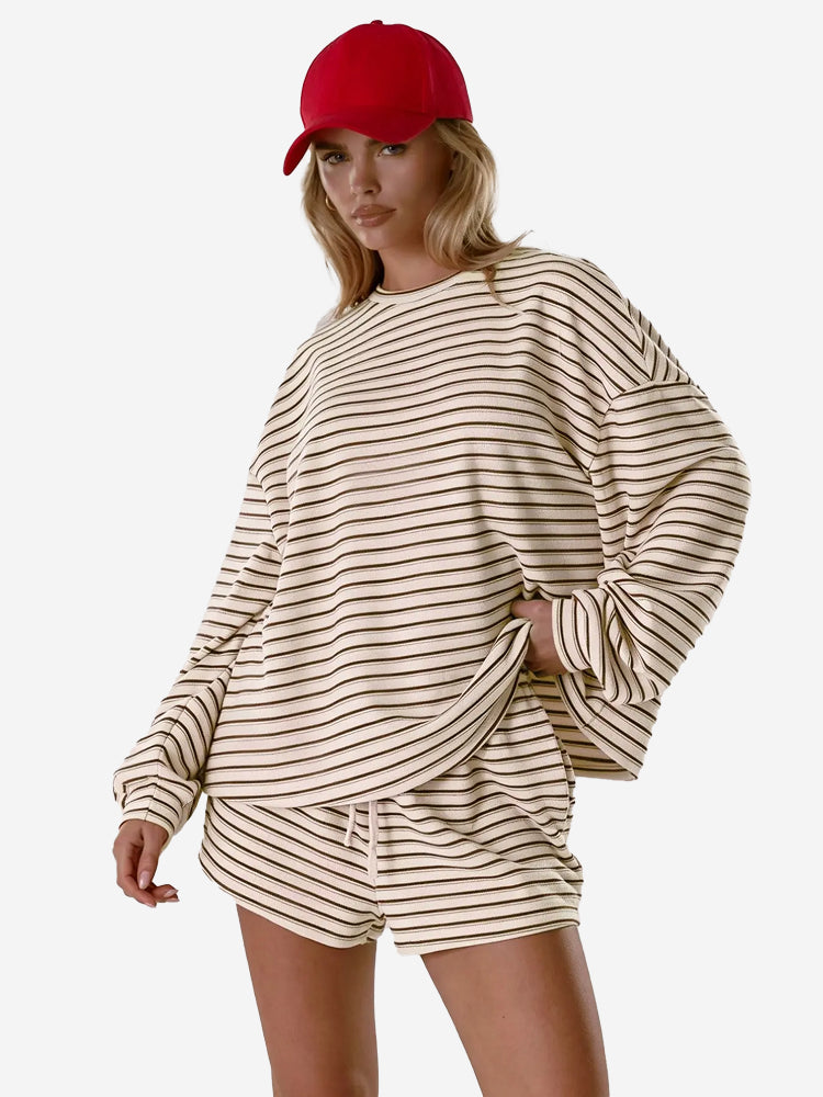 Women's Soft Striped Lounge Outfit - Apricot