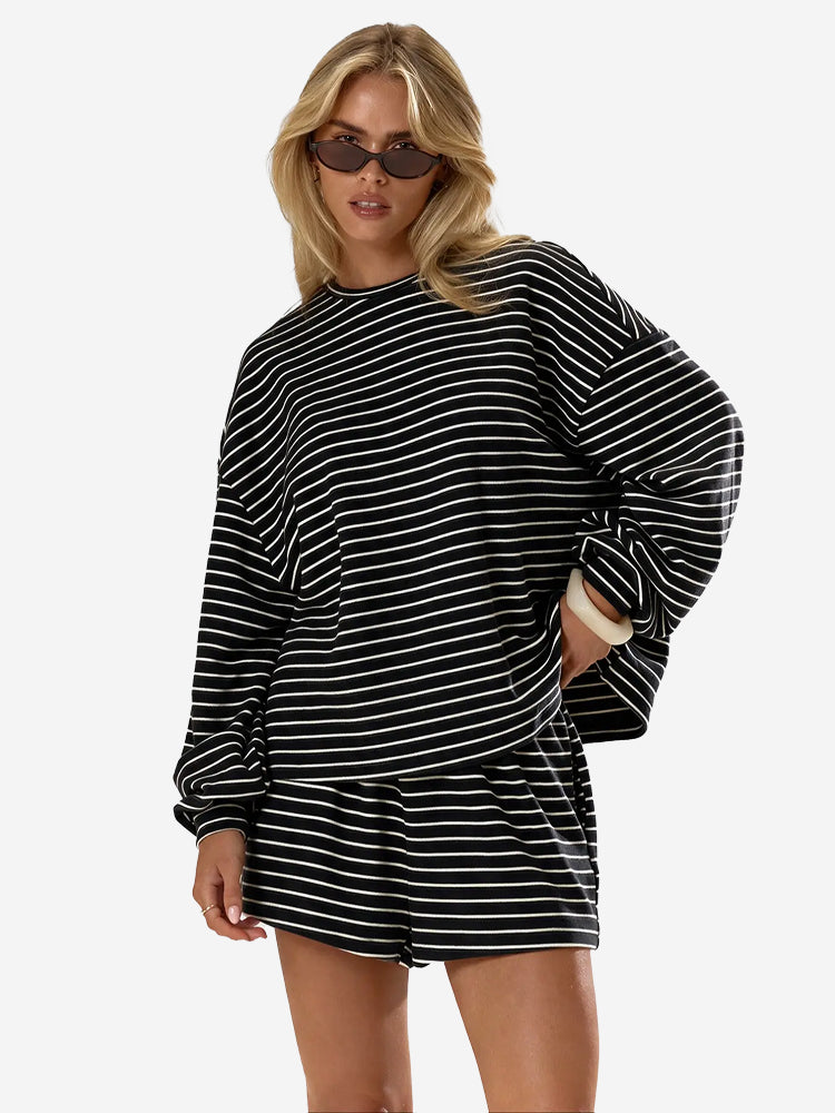 Women's Soft Striped Lounge Outfit - Black