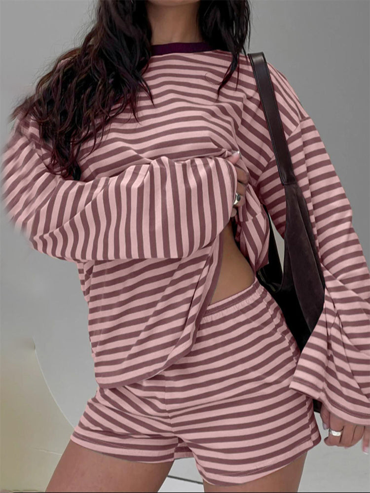 Women's Soft Striped Lounge Outfit - Pink